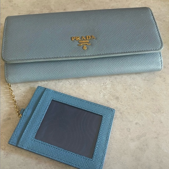 Prada Blue Long Wallet w/ Matching Cardholder - Picture 2 of 8